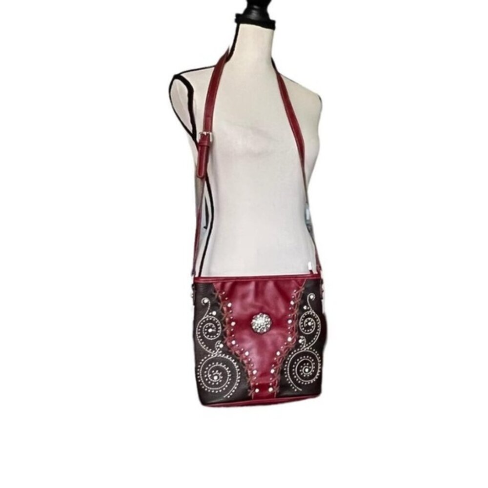 American bling rhinestone instead red and navy shoulder handbag